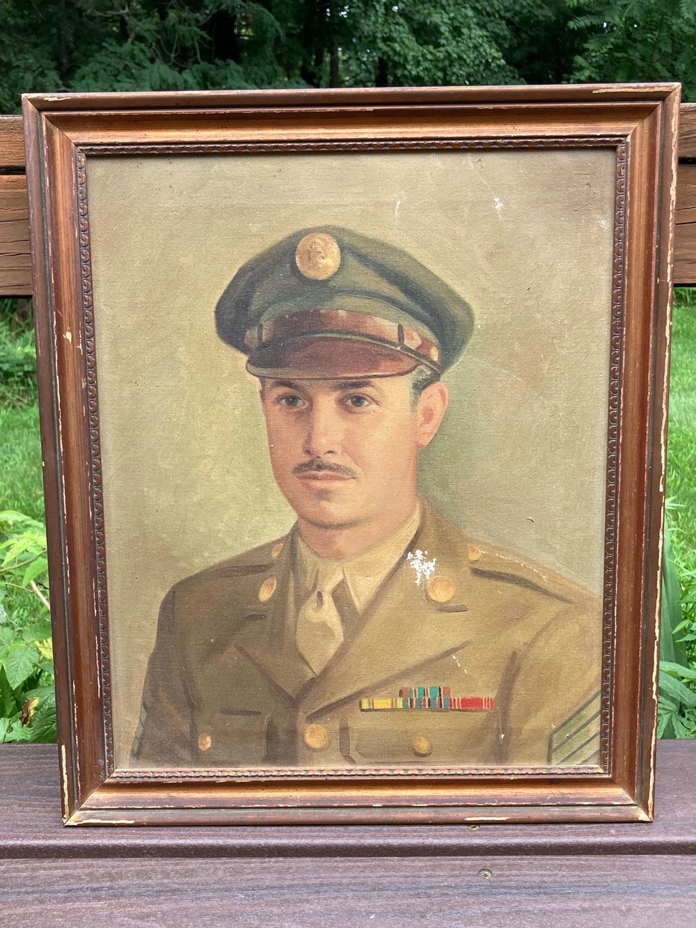 Vintage 1940s U.S. Army Officer Portrait – Original Oil on Canvas WWII Era 1947